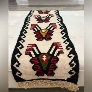 Authentic Hand Knotted Kilim Wool Area Rug w/Fringe Boho Folk Art